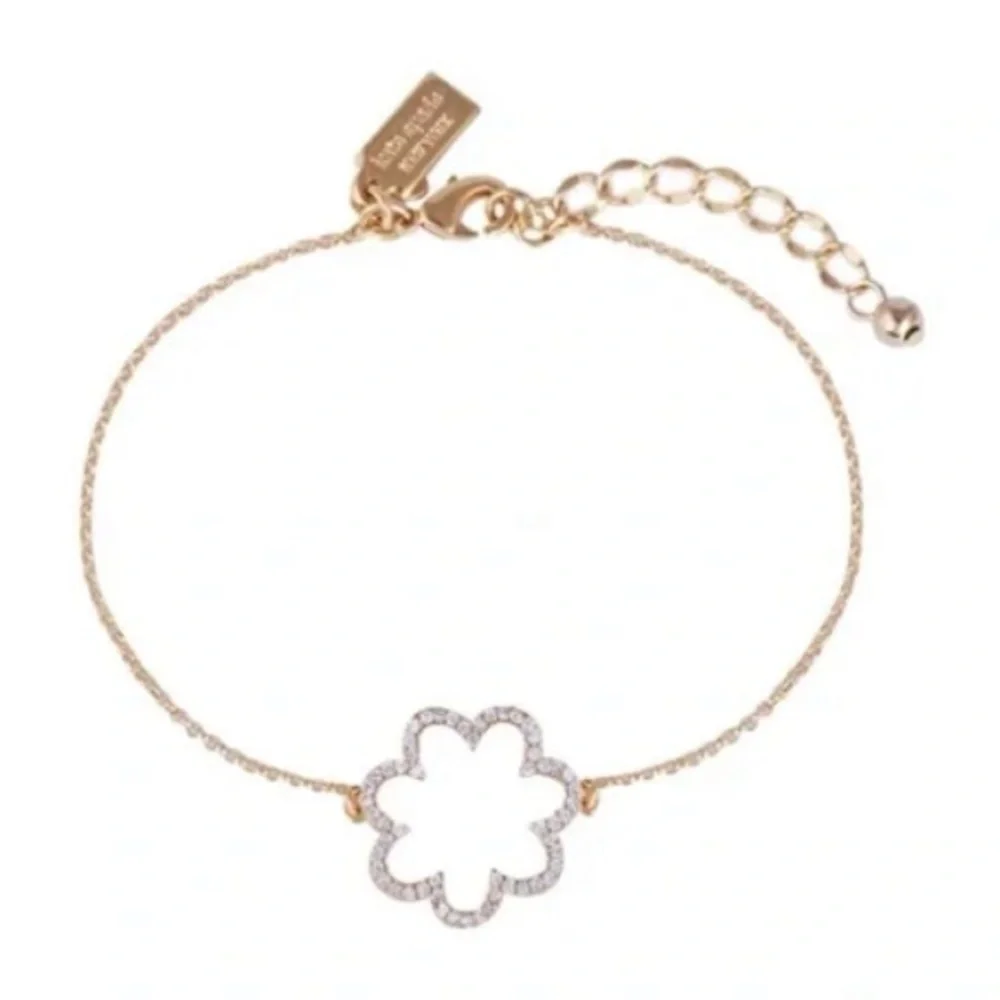 Kate Spade scrunched scallops pave Flower bracelet on rose gold. NWOT
